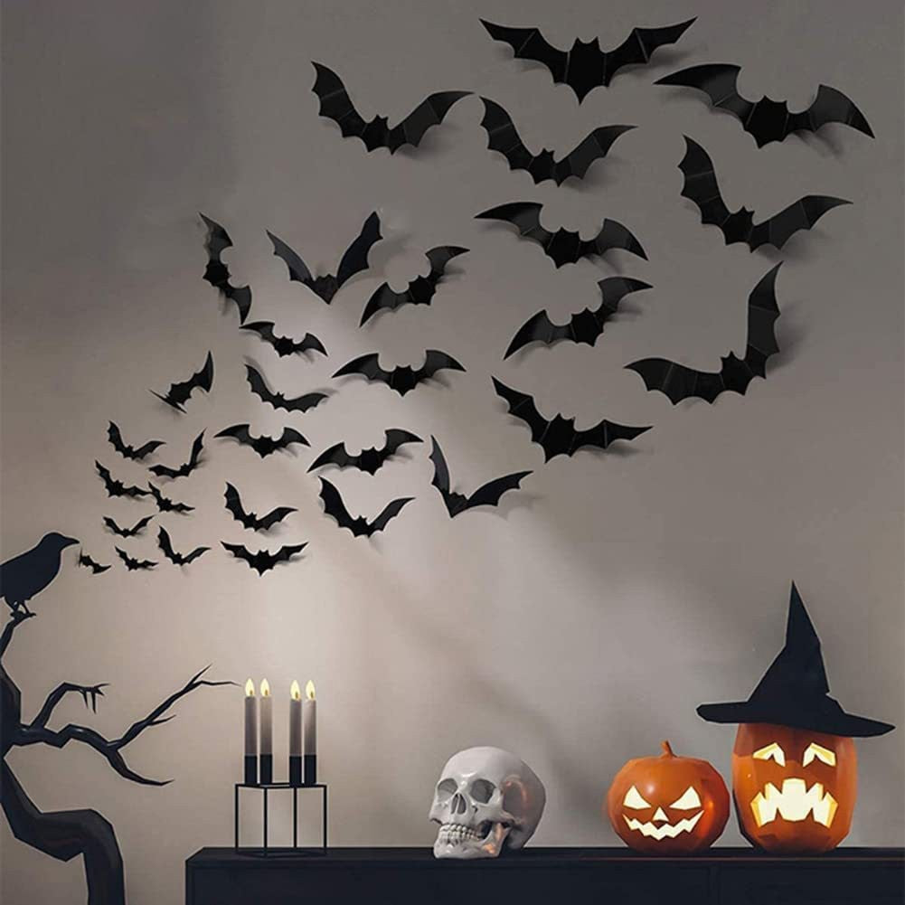 56pcs Decoración De Halloween De Pegatinas 3D De Murciélagos