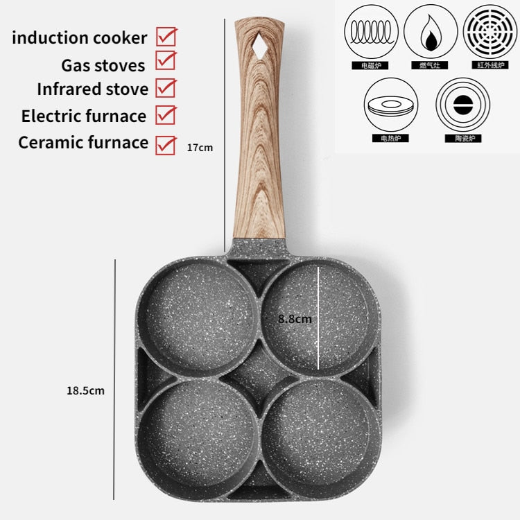 Sartén Para Tortillas de 4 Agujeros, Olla Para Freír Antiadherente